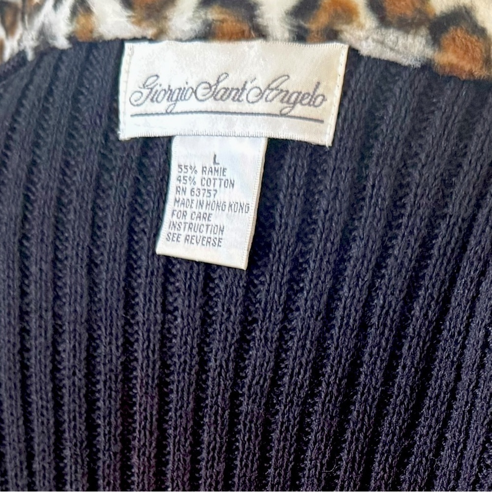 Giorgio Di Sant Angelo ✘ Leopard Print Collar Ramie Ribbed Zip Cardigan Sweater - Picture 6 of 8